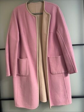 🆕🤎🩷Weekend Max Mara Reservable Drava Pink Wool-Blend Pea Coat with Cream Inside